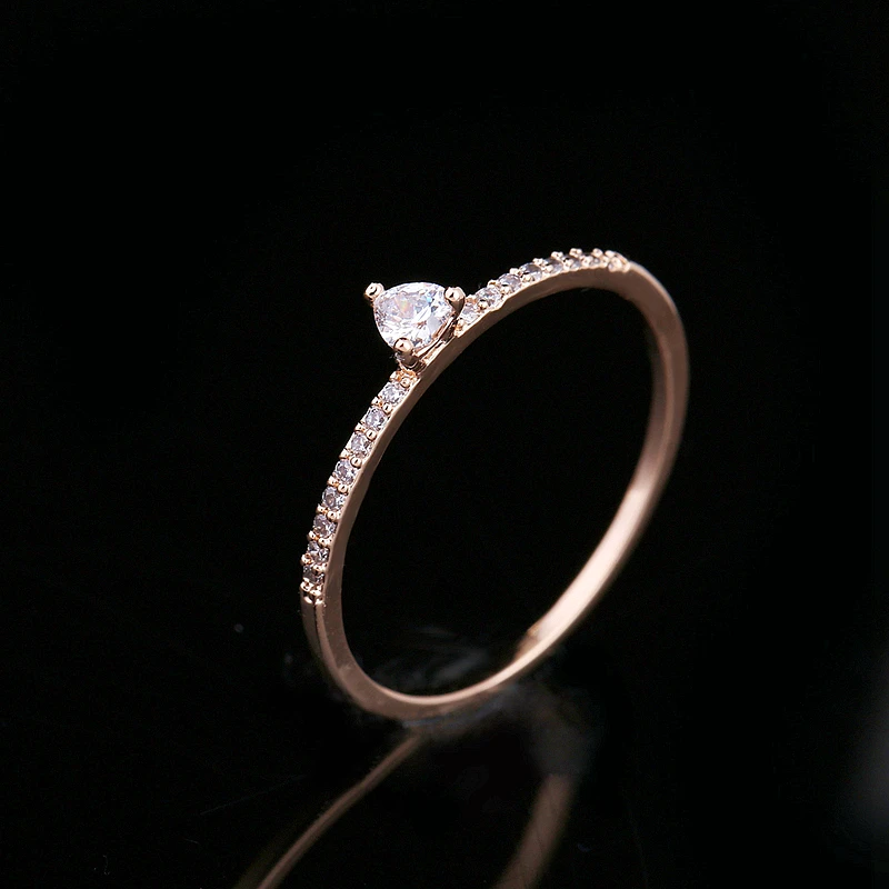 MIGGA изысканное розовое кольцо с покрытием золотого цвета в тонком стиле с кубическим цирконием и сердечком для женщин, вечерние, подарок, помолвка