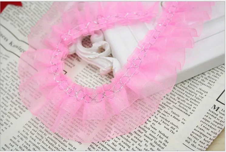 10 ярдов/партия DIY Многоцветный рюшами Перл Органза двойной слой юбка кружевная ткань торжественное платье одежда отделочный кружевной материал - Цвет: Pink