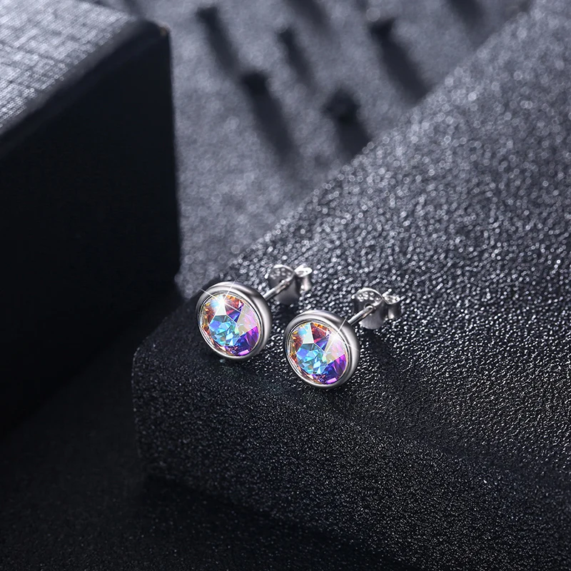BAFFIN Простые Модные круглые серьги-гвоздики, настоящее 925 пробы, серебряные ювелирные изделия для женщин, свадебный подарок для девочек, кристаллы от Swarovski