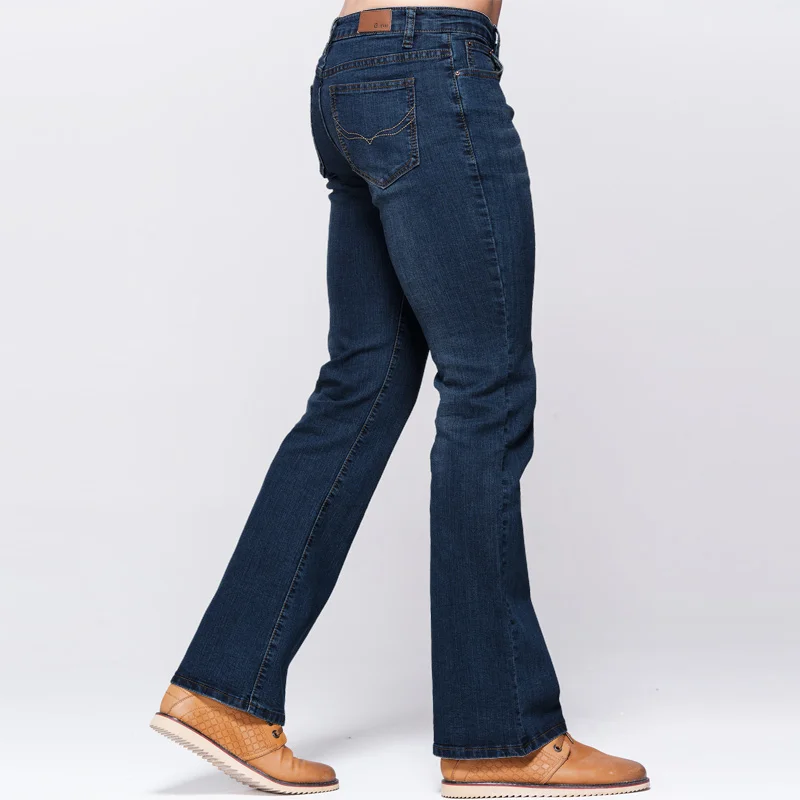 LGRG Mens Slim Boot Cut Jeans Classic Stretch Denim Slightly Flare Deep Blue Jeans Fashion Stretch Trousers 4