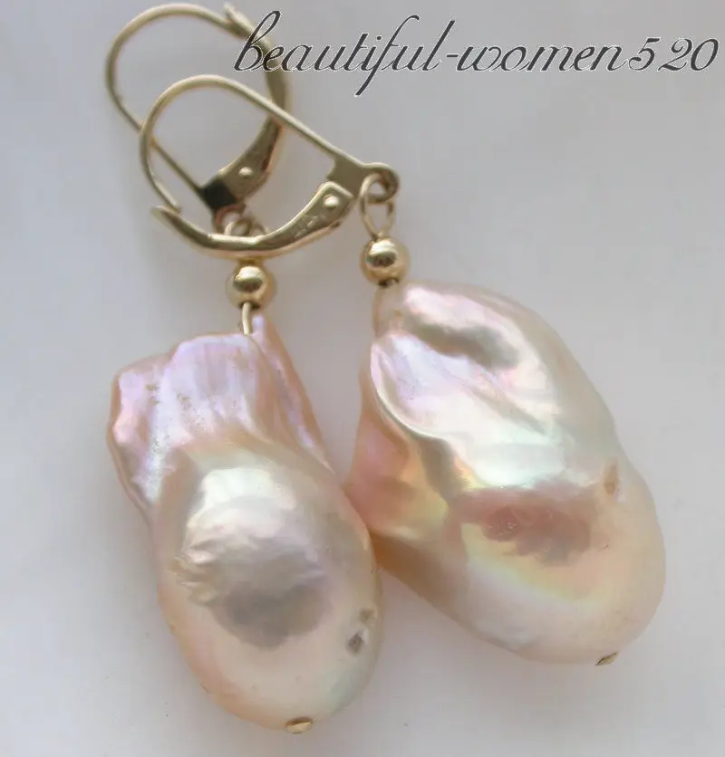 

Z3492 Huge 23mm pink baroque keshi reborn pearl dangle earrings