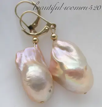 

Z3492 Huge 23mm pink baroque keshi reborn pearl dangle earrings