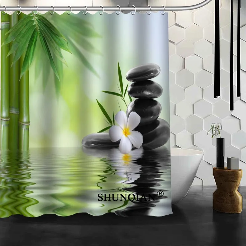 New Custom Spa Zen Stones Bamboo Shower Curtains Polyester Bathroom