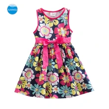 JUXINSU/летние хлопковые платья без рукавов с цветочным принтом для девочек Одежда для маленьких девочек Повседневное платье для детей от 1 до 8 лет