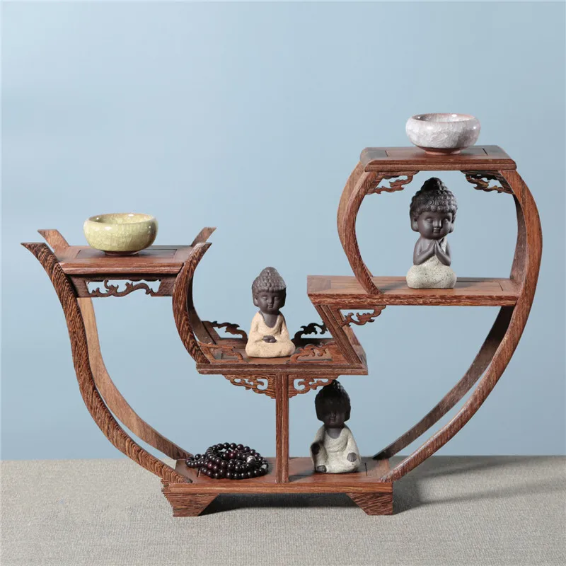 Exquisite wooden art craft teapot shelf exhibit Display Holder vintage