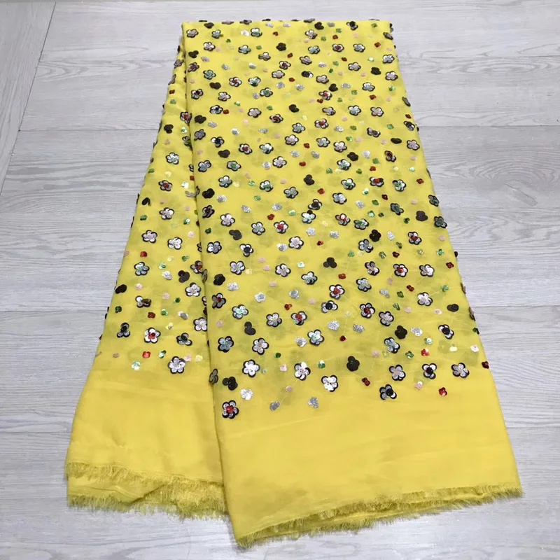 

yellow 2019 Super quality embroidered tulle lace fabric with 3D sequins Nigerian french tulle lace fabric