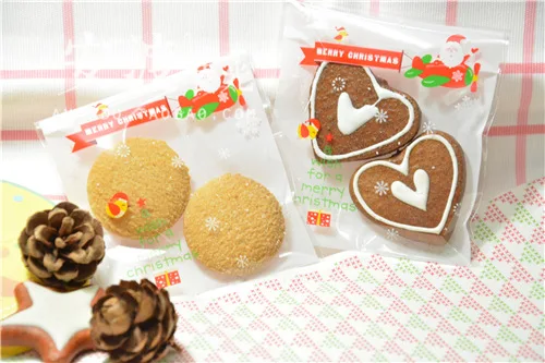 E1 Size 10x11+3cm WHITE Christmas Cellophane Cookie Bag,Bakery Gift Packing Bags 100pcs/lot