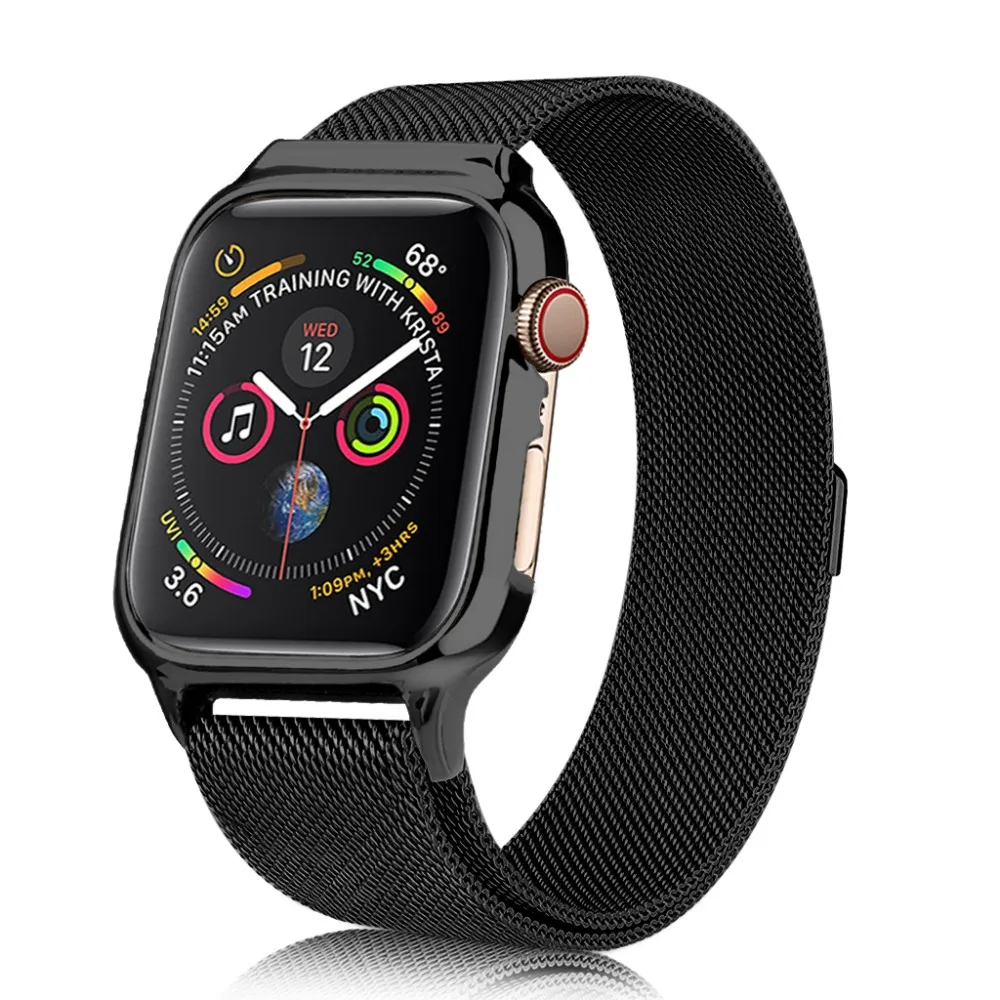 Металлический чехол с магнитной Миланской петлей для часов Apple Watch Series 4, 40 мм, 44 мм, ремешок для браслета iWatch 4 - Цвет: Черный