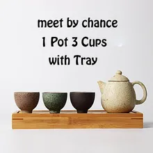 1 Teapot 3 Cups with Tea Tray Japanese Retro Travel Tea Set Coarse Pottery Ceramics Kiln Change Kung Fu Tea Set TeaCup Tea Pot