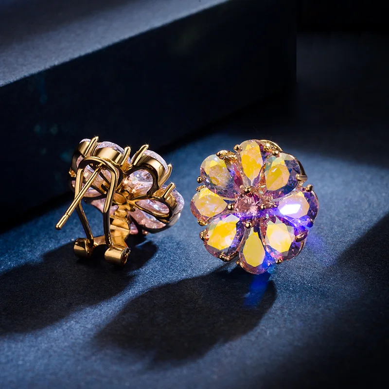 

2019 New Europe Fashion Jewelry Crystal from Swarovski Colorful flowers zircon earrings high-end set Fit Women