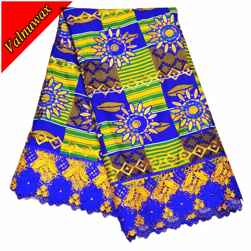 

Valuwax new arrival ployester Embroidery Ankara African Wax Print Lace Fabric With 6 Yards /lot dress /QD5305#