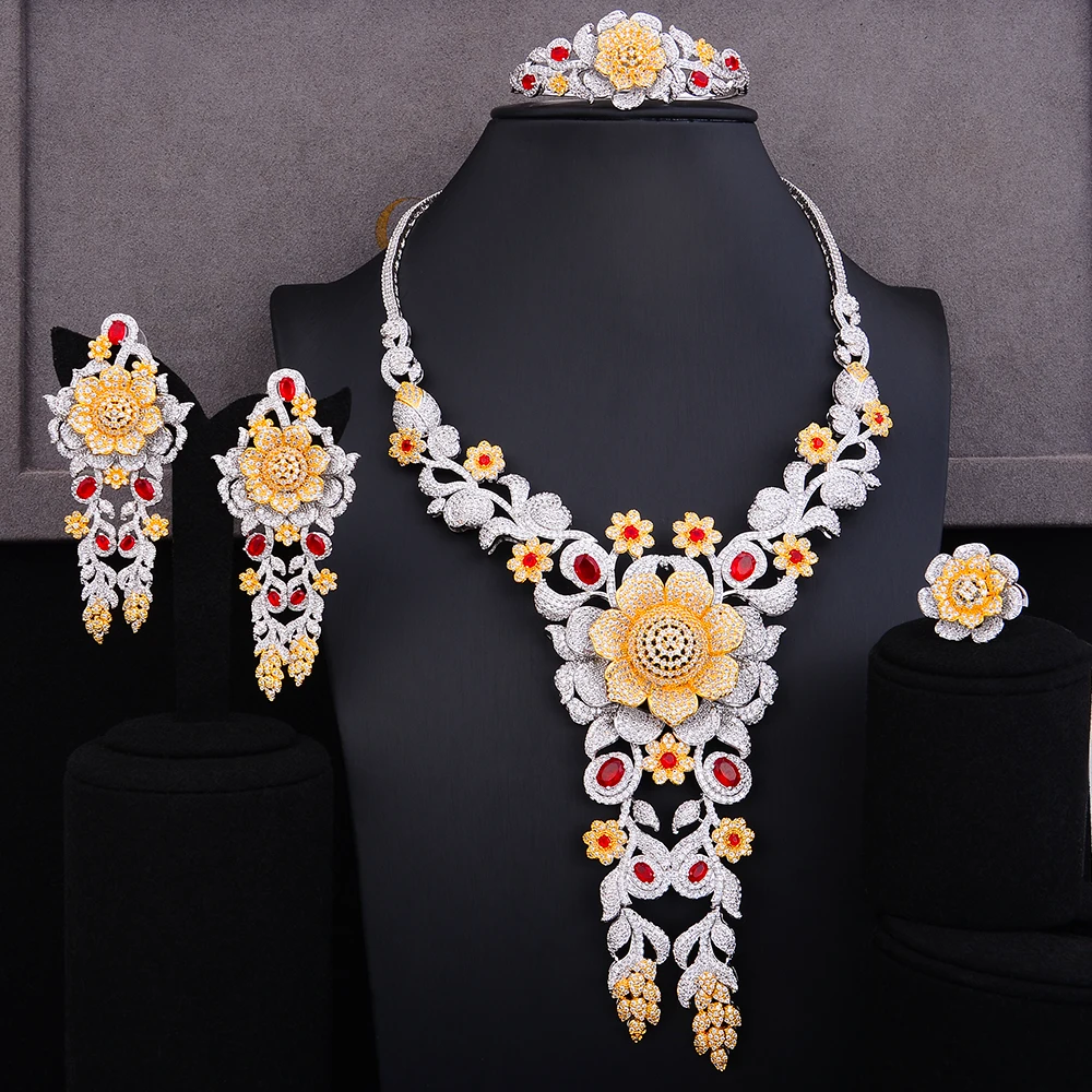 

GODKI Luxury Lariat Flower African Cubic Zircon CZ Nigerian Jewelry sets For Women Wedding Dubai Gold Bridal Jewelry Set 2019