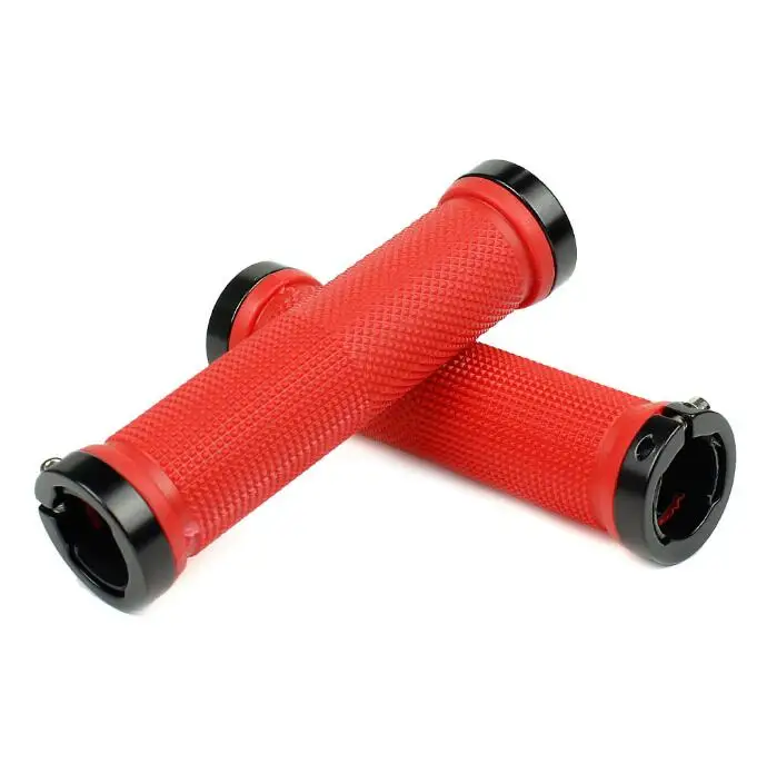 Кольца из алюминиевого сплава+ TPR резиновые ручки на руль велосипеда с двойным замком противоскользящая велосипедная ручка MTB Bicicleta части 120 г - Цвет: Красный