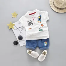 Комплект модной летней одежды для маленьких мальчиков; Новинка г.; Милая футболка с короткими рукавами и надписью; костюм; одежда для детей; Одежда для мальчиков