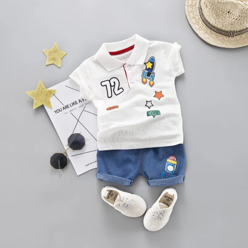 Baby Boy Fashion Summer Clothes Set 2019 New Cute Letter Short Sleeve T shirt Suit Children Clothing Boys Outfit | Детская одежда и