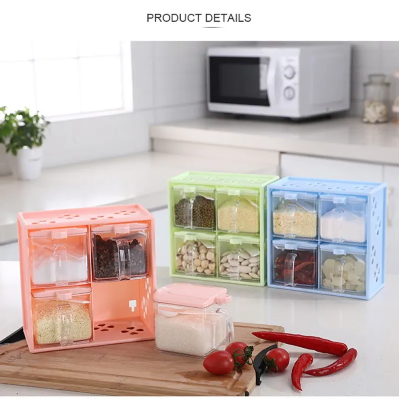 

Kitchen Four-Compartment Multi-Functional Condiment Cup Box Wall-Mounted Drawer-Type Condiment Condiment