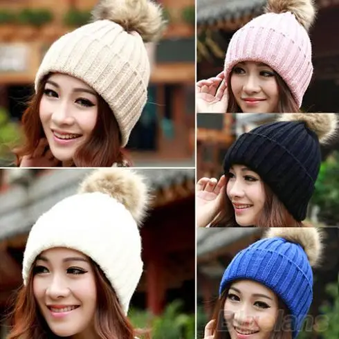 

Bluelans Women Winter Warm Braided Crochet Knitting Hat Girl Beret Ski Beanie Ball Cap