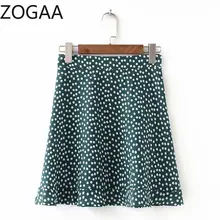 ZOGAA Women High Waist A Line Mini Skirt Floral Polka Dot Print Ruffles Skirt Girls Sexy Streetwear Mini Faldas Mujer Moda 2019 polka dot print hanky hem skirt