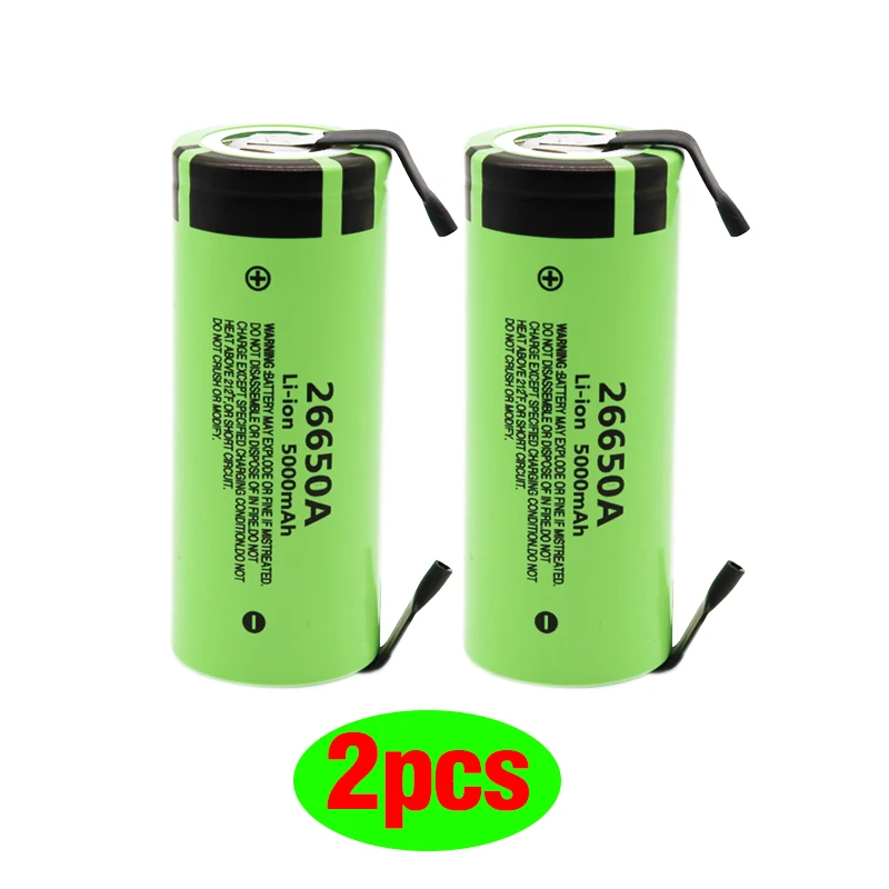 Аккумулятор для Panasonic 26650A 3,7 V 5000mAh высокой емкости 26650 литий-ионные аккумуляторы+ никелевые листы DIY - Цвет: 2pcs