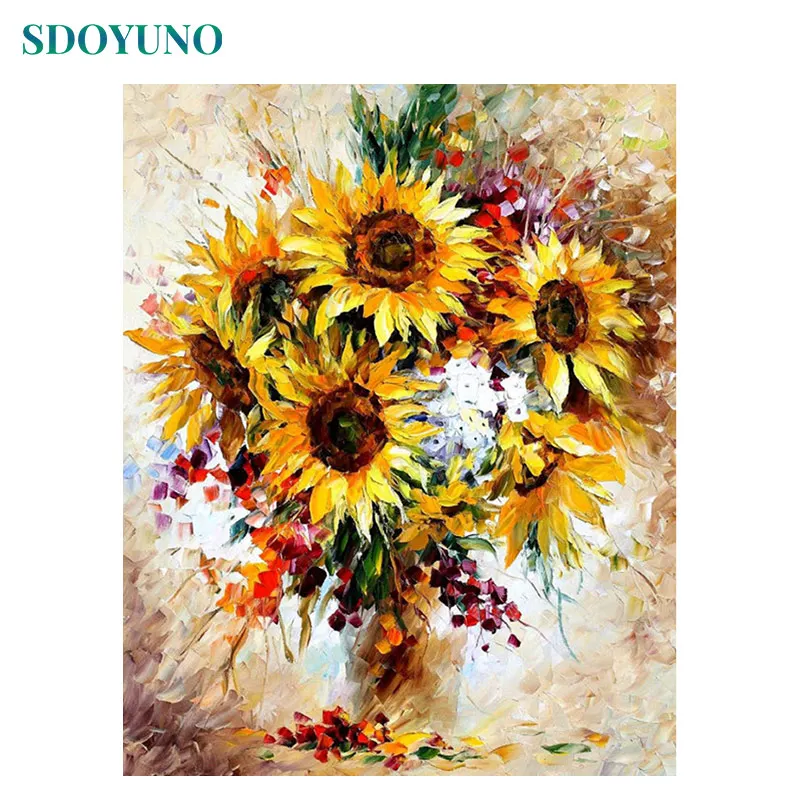 

SDOYUNO Abstract Painting By Numbers Sunflowers Frame DIY Gift pictures by numbers Home Decor Mordern Wall Art Canvas Painting