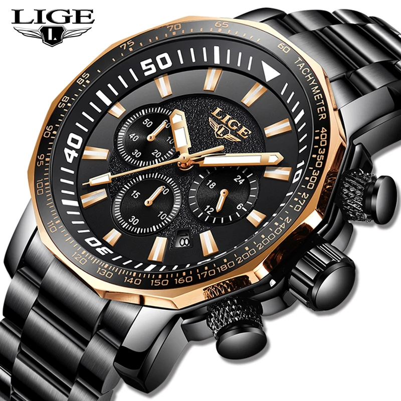 

Men Watches LIGE Fashion Top Brand Luxury Business Big Dial Quartz Watch Men Casual Full Steel Waterproof Watch Reloj Hombre+Box