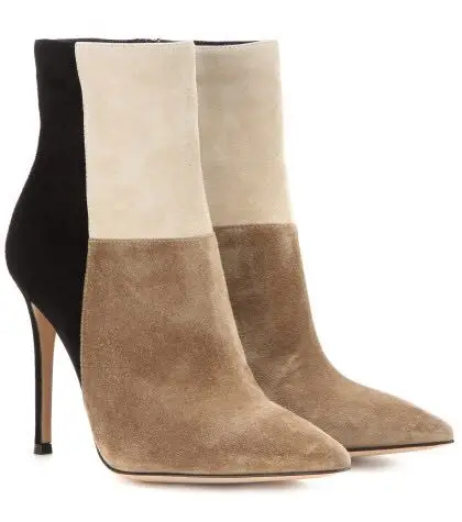 

new year arrival beige black suede leather patachwork ankle boots contrast color stiletto heel concise dress shoes dropship