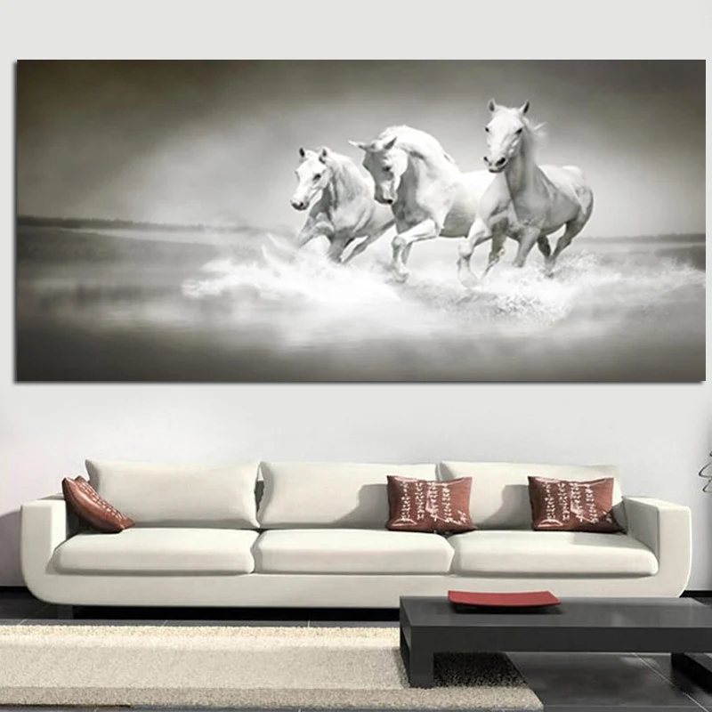 Modern White Horses Running in River Oil Painting HD Print on Canvas Poster Wall Pop Art Picture for Living Room Sofa Cuadros (3)