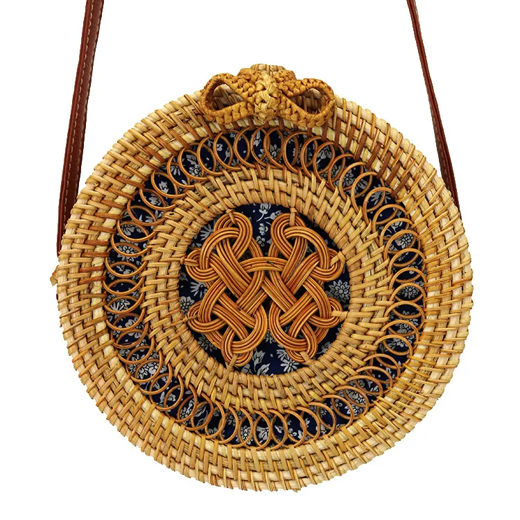 

Woven Rattan Beach Bag Round Straw Messenger Bag Small Beach HandBags Women Summer Hollow Handmade Shoulder Crossbody Bag