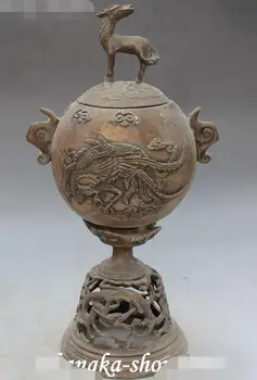 

Old Chinese Bronze Phoenix Dragon Beast Statue Incense Burner Censer Incensory