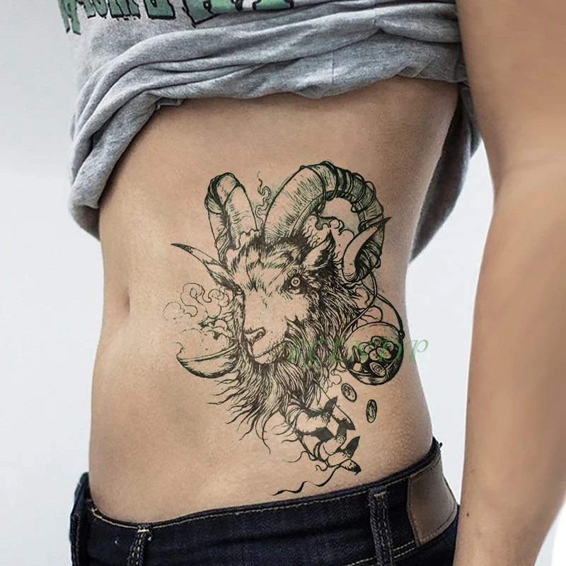 Водостойкая временная татуировка наклейка козлиная, Овечья голова временная татуировка флэш-тату наклейка s рука назад для девушек женщин