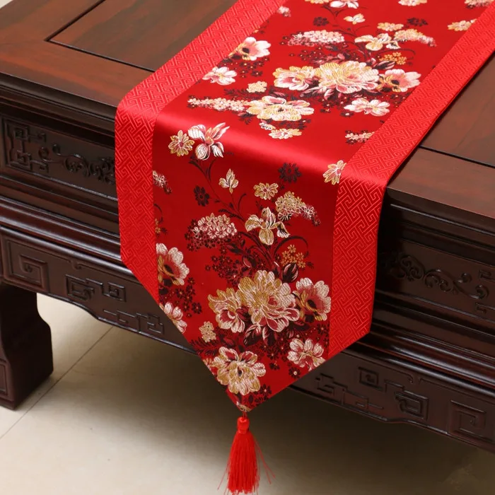 Proud Rose китайский стиль атласная настольная дорожка скатерть домашний декор настольный флаг с кисточкой креативный чехол для стола - Цвет: 015