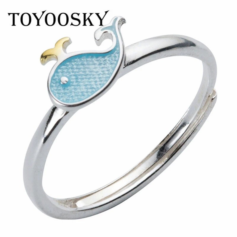 2019 New Real 925 Sterling Silver Blue Dolphin Elegant Ring For Women Girls Animal Open Rings Contracted Jewelry Gift | Украшения и