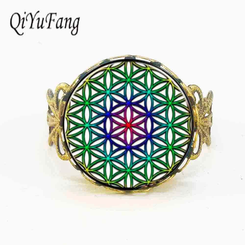 Anillo Steampunk colorido flor de la vida OM, joyería mandala, joyería Zen de Yoga, Gargantilla, regalo para mujeres y hombres, anillos 1 unids/lote|flower of life ring|ring flowerring steampunk - AliExpress