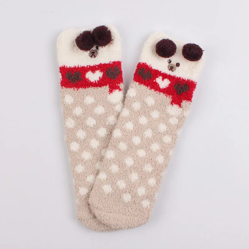 Cute Pattern Women Floor Socks Coral Fleece Winter Warm Thick Ladies Hosiery Striped Fashion Female Sock Animal Lovely (4)