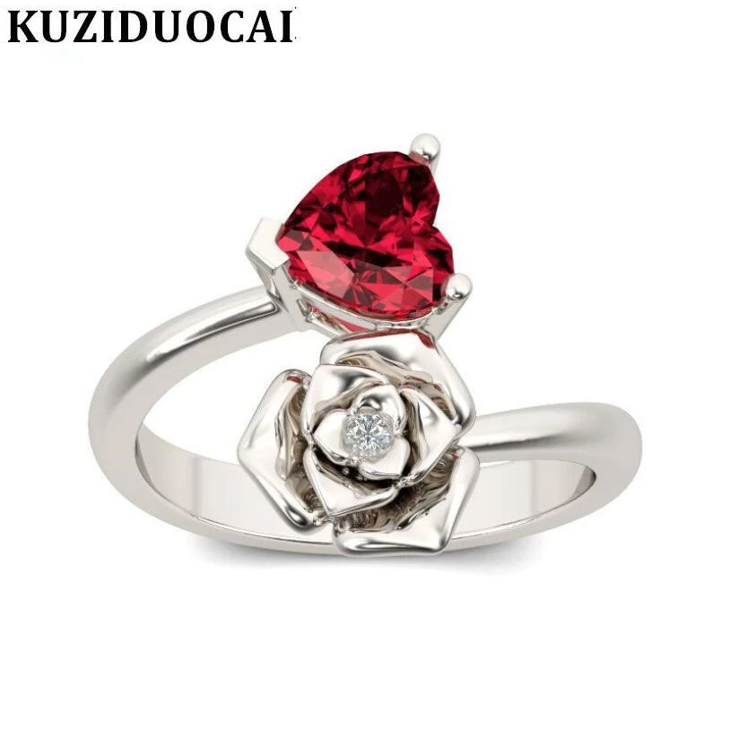 Kuziduocai новые модные ювелирные изделия из нержавеющей стали циркон роза цветок Любовь Сердце элегантные обручальные кольца для женщин подарок R675