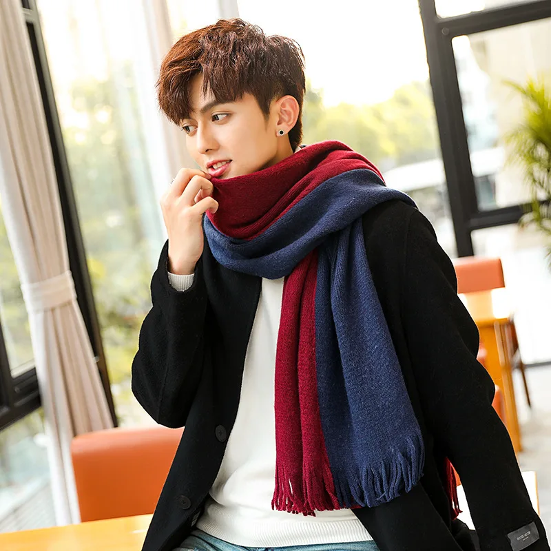 Us 12 48 40 Off 2018 New Scarf Men Thick Warm Scarf Man Winter Navy Blue Red Wine Color Simple Men Scarf Knitted Wool Scarf Long Young Students In