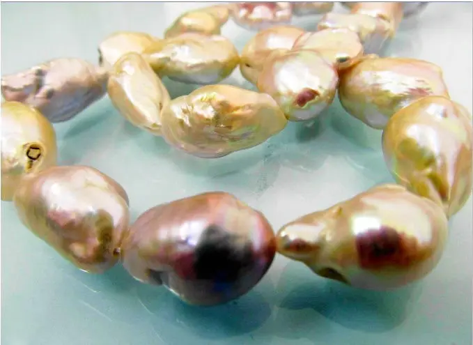 

HOT## Wholesale FREE SHIPPING >>> HUGE 15-23MM AUSTRALIAN SOUTH SEA GOLD LAVENDER MULCT NUCLEAR PEARL NECKLACE 14K