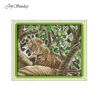 

New Arrival Joy Sunday Cross Stitch Kit Animals Pattern Leopards 11CT 14CT Printed Canvas Embroidery DIY Handmade Needlework Set