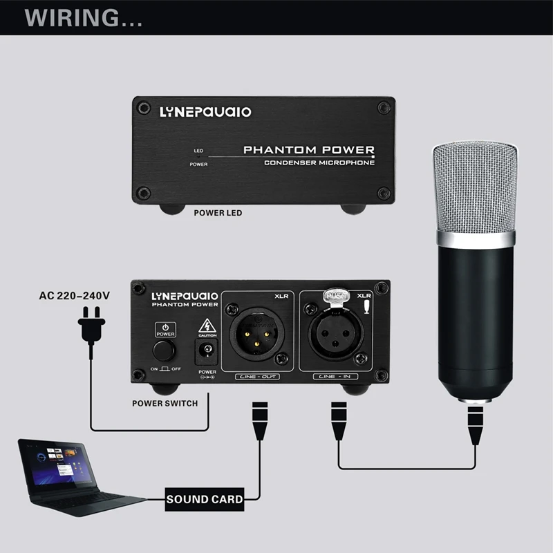Lynepauaio Capacitance Microphone Phantom Power Supply+48V Xlr Input