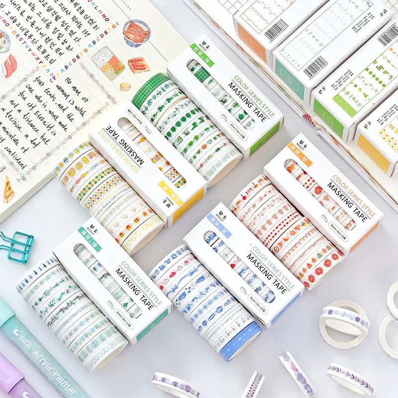 

10 pcs/pack Basic Rainbow Hand Bullet Journal Washi Tape Set DIY Scrapbooking Sticker Label Masking Tape School Office Supply