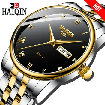 

HAIQIN Gold Men's watches Fashion Mens watches top brand luxury Sport Military quartz wrist watch men relogio masculino 2020 Hot