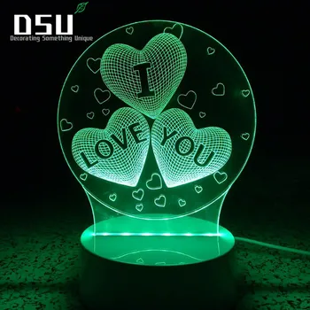 

3D I LOVE You Heart Optical LED Illusion Lamp 7 Color Change Remote Control Switch Colors Changes Night Light