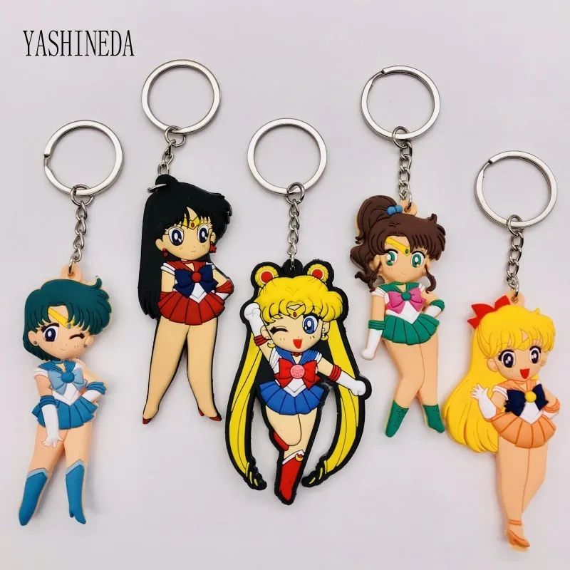 

10PCS Silicone Cartoon Figure Sailor Moon Keychain Cute Anime 3D Double Side Key Ring Key Chain Kids Trinket Gift Key Holder