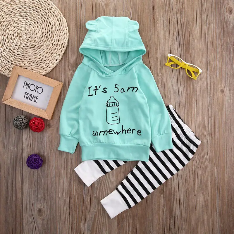 Комплект одежды для новорожденных мальчиков и девочек, хлопковые топы с капюшоном и длинными рукавами, куртка+ штаны, комплект одежды
