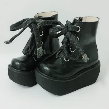 

Sweet Round Toe Women Winter High Platform Lolita Punk Ankle Boots Lace-Up PU Leather Lolita Martin Boots