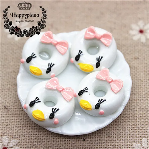 17mm Kawaii Cartoon Animal Donuts Resin Miniature Food Art Flatback Cabochon DIY Decorative Craft Scrapbooking - Цвет: duck 10pcs