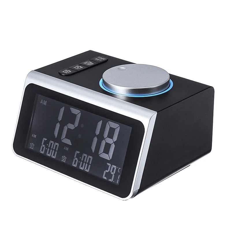 

USB Charge Port Temperature Display Snooze Table Clock Digital FM Radio Alarm Clock Knob Control Dual Alarm
