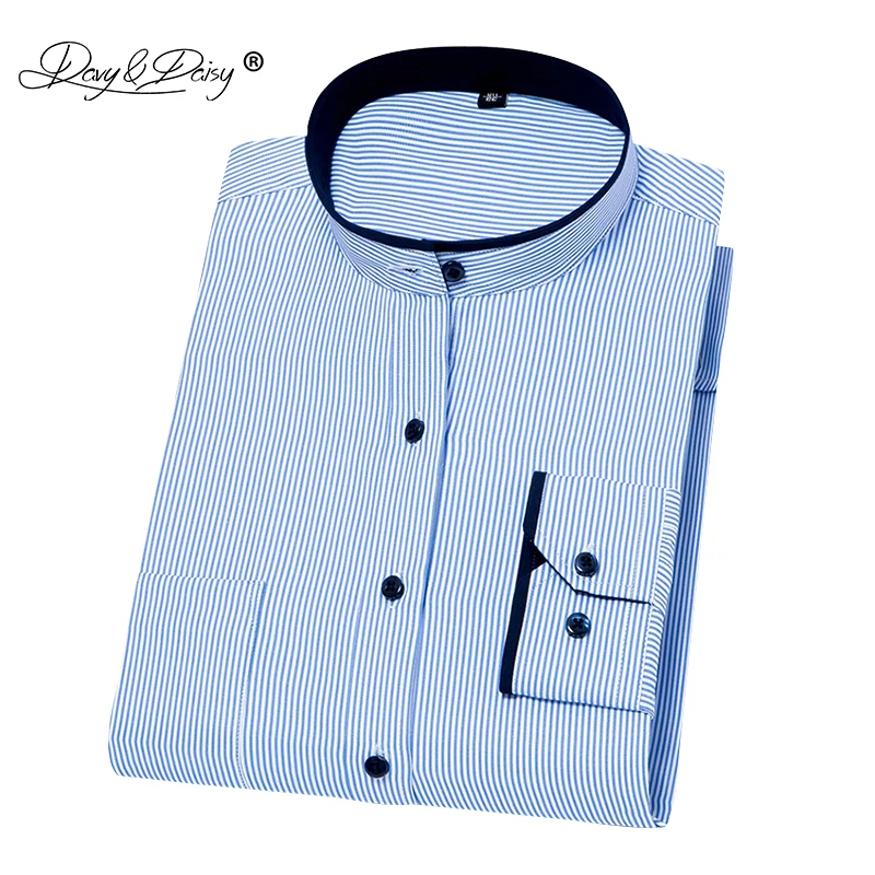 

DAVYDAISY 2018 New Arrival Men Shirt Fashion Long Sleeved Men Stand Collar Slim Fit Dress Shirt Man camiseta masculina DS246