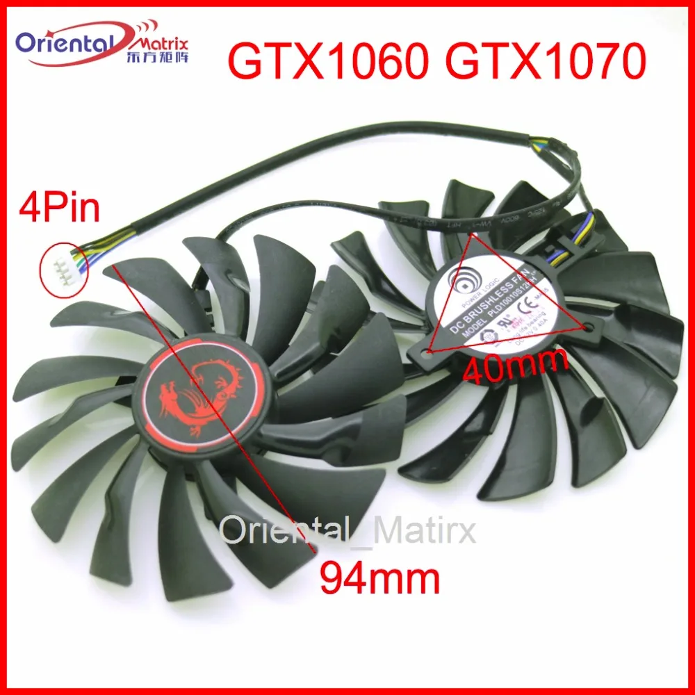 

Free Shipping 2pcs/lot PLD10010S12HH DC12V 0.40A 94mm 40*40*40mm 4Pin VGA Fan For MSI GTX1070 GTX1060 Graphics Card Fan