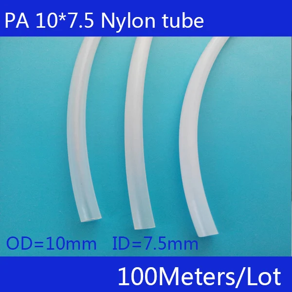 Free shipping 100 metri/lotto Tubo di Nylon PA10X7.5mm OD 10mm ID 7.5mm Plastica Flessibile Tubo PolyamideTube